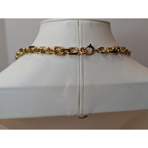 Gold Plated Chain Necklace W/ Glass Rhinestones & Coordinating Clip Earrings Set - Picture 3 of 12